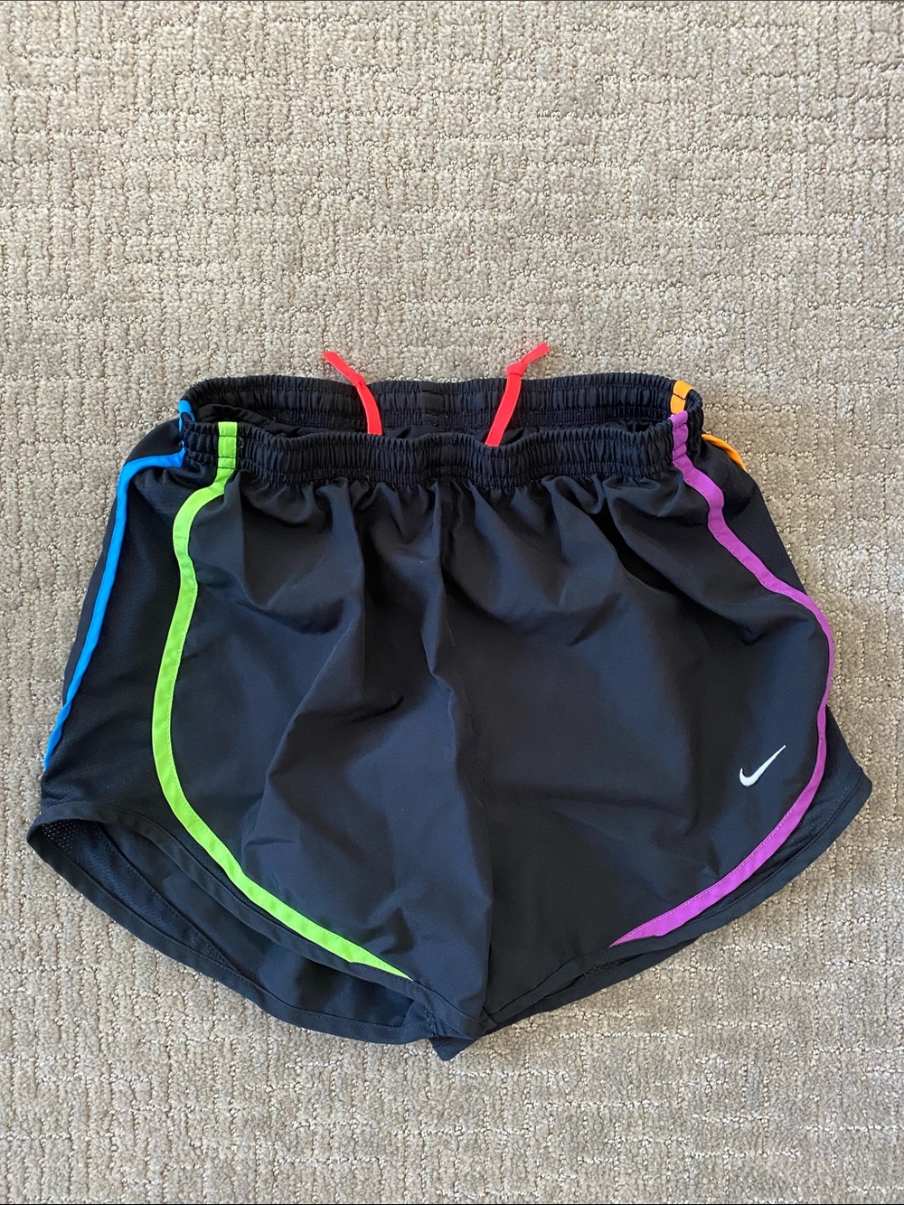 Nike Women's Black Athletic Shorts with Multicolor Neon Piping